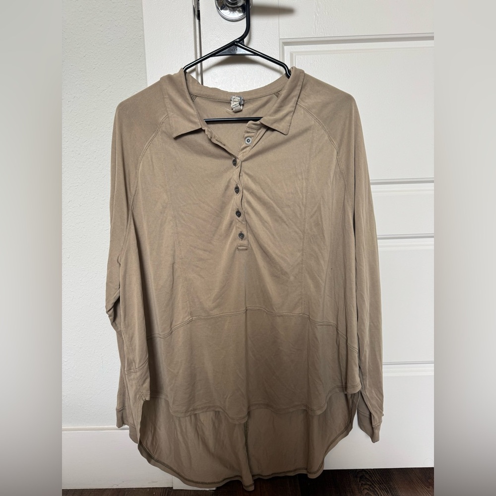 Casual Tan Button-Up Women's Top